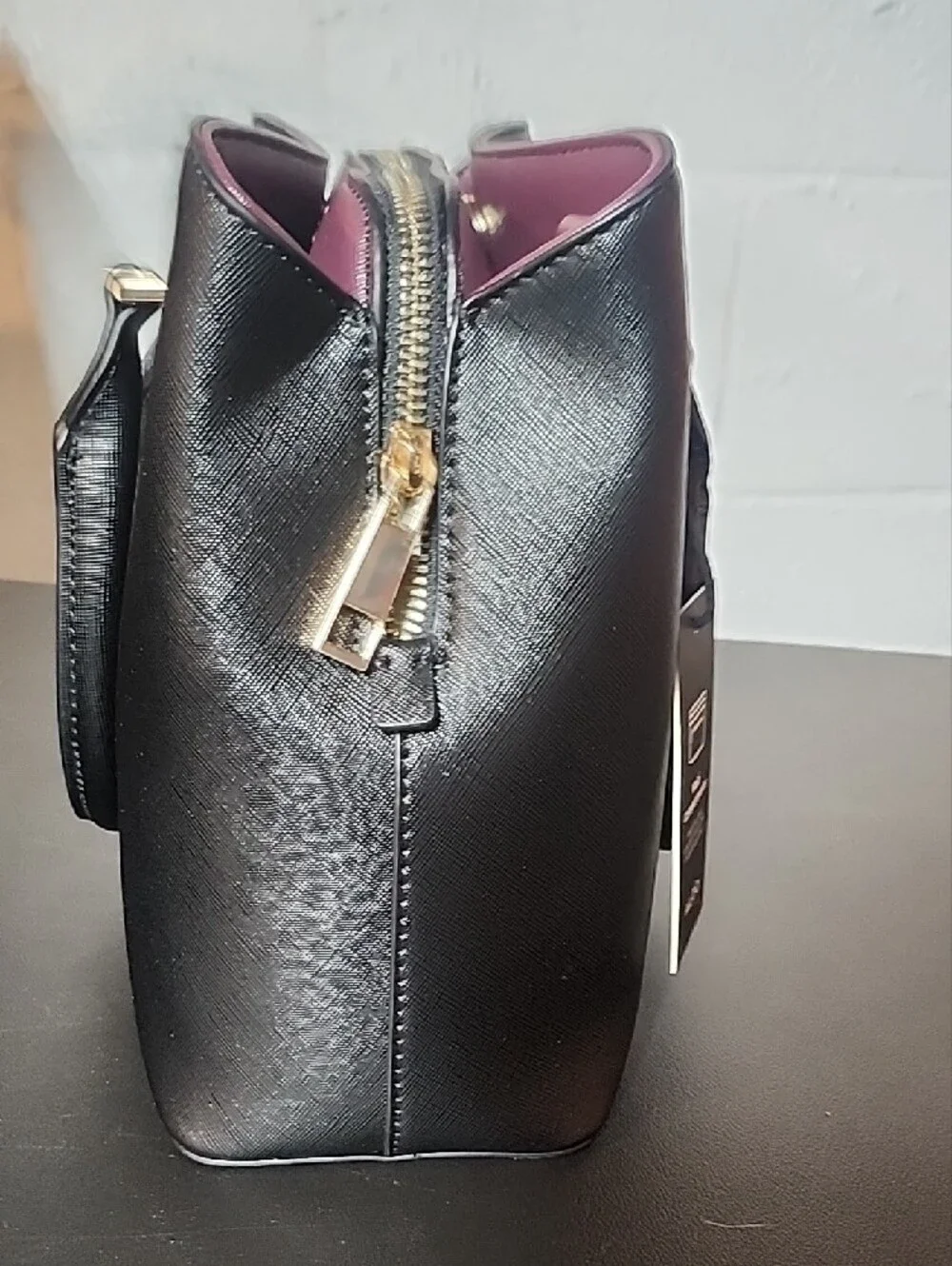 ALDO Black Satchel with Plum Trim and Gold Hardware